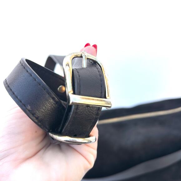 Kendall Conrad Black Suede Shoulder Bag Tote Luxury USA Minimalist Purse - Picture 8 of 13